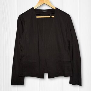 EUC Theory Linen Blend Open Front Collarless Jacket Blazer Women's 6 Black